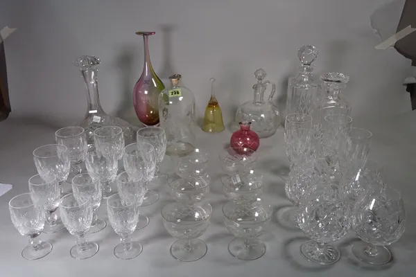 Glassware including; Waterford cut glass, further cut glass decanters and sundry, (qty).