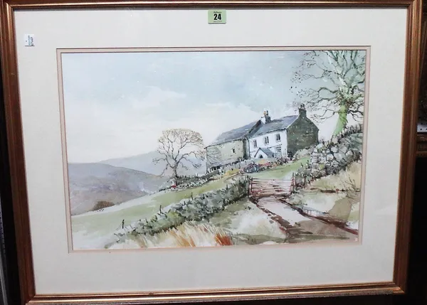 John Sutton (b.1935), Hillside cottage, watercolour, signed, 35cm x 53cm.