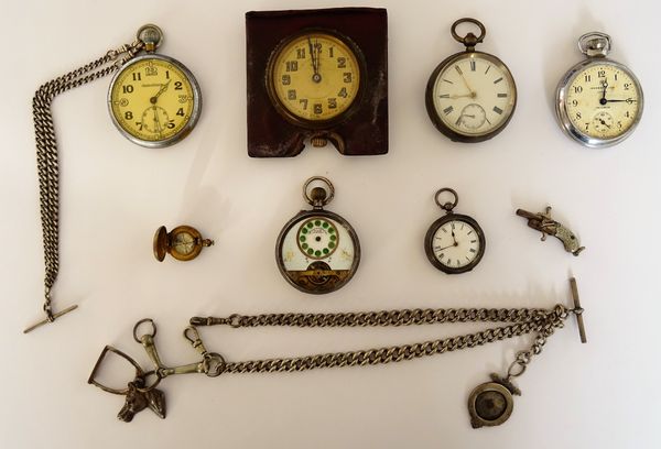 A Jaeger-Le Coultre chrome plated metal cased, keyless wind, openfaced M.O.D issue pocket watch, detailed to the caseback 6E/50 A 24544, with a silver