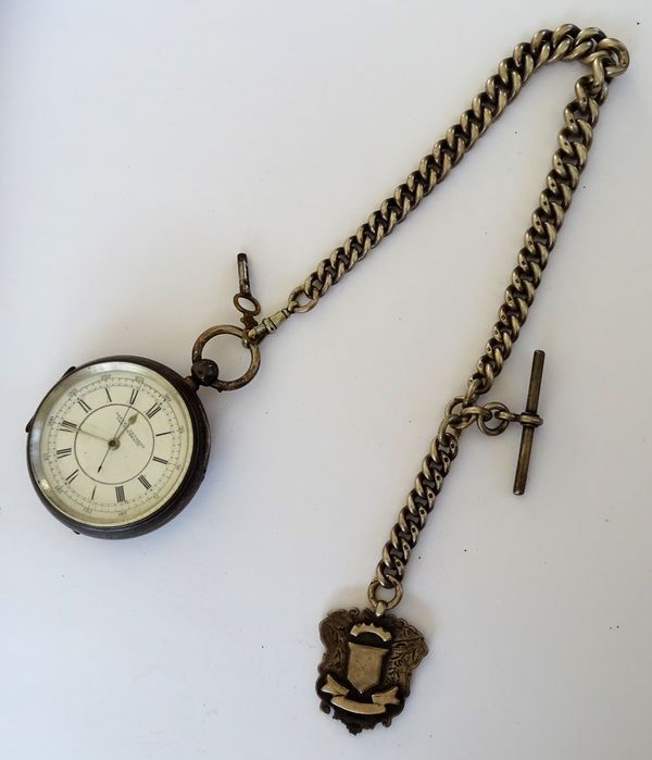 A silver cased, key wind, openfaced gentleman's pocket watch, the jewelled movement detailed Made For Wattis, Birmingham, 61029, the enamelled dial wi