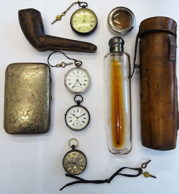 A silver cased, key wind, openfaced gentleman's pocket watch, the silvered dial with gilt Roman numerals, London 1846, three further silver cased, key