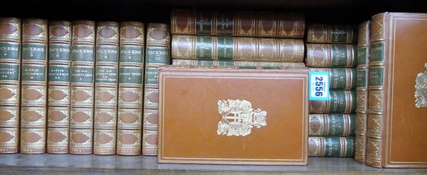 DICKENS (Charles) The Works, Library Edition,  22 vols., illustrated, later full tan calf for Hatchards, gilt armorials to upper and lower boards, ext