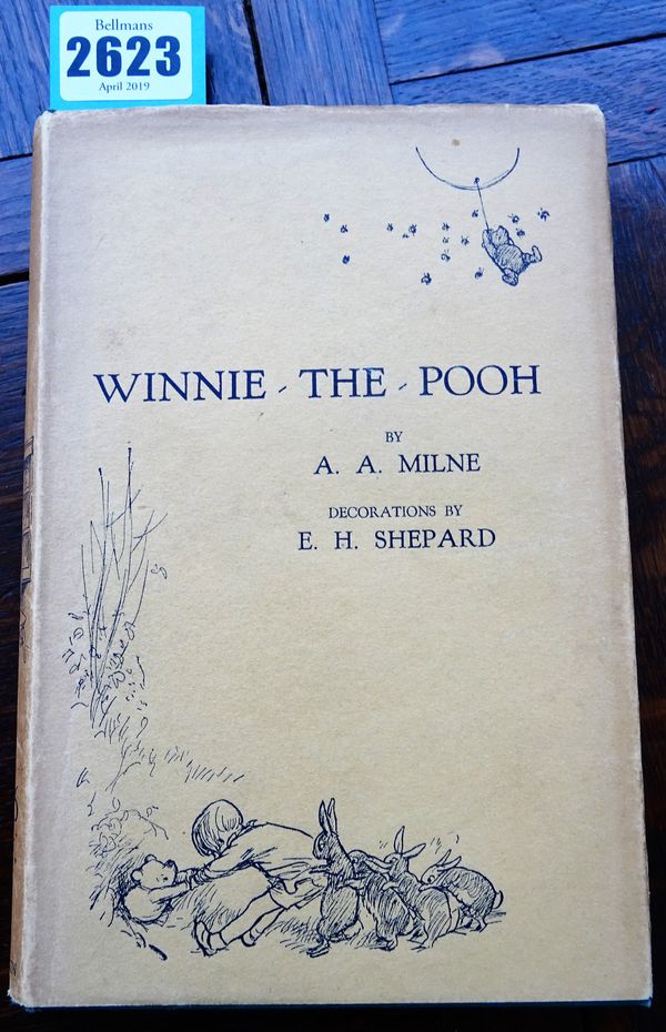 MILNE (A.A.)  Winnie-the-Pooh; with decorations by Ernest H. Shepard. First Edition. num. illus. (some full-page), pictorial map on e/ps.; gilt-green