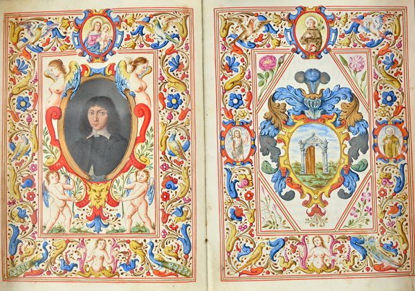 UNIVERSITY OF PADUA - Doctoral Diploma (1654); in Latin, illuminated manuscript on parchment; frontis. (with portrait miniature of the recipient, Bapt