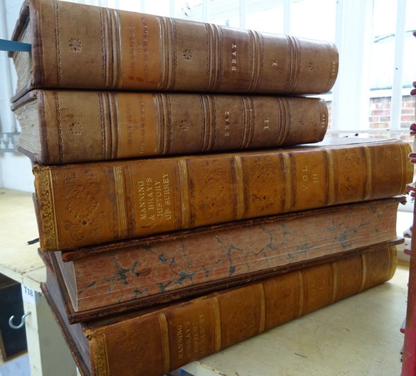 MANNING (Owen & William Bray)  The History and Antiquities of the County of Surrey, 3 vol., 2 folding maps, 76 plates, 13 facsimile Domesday plates, 1