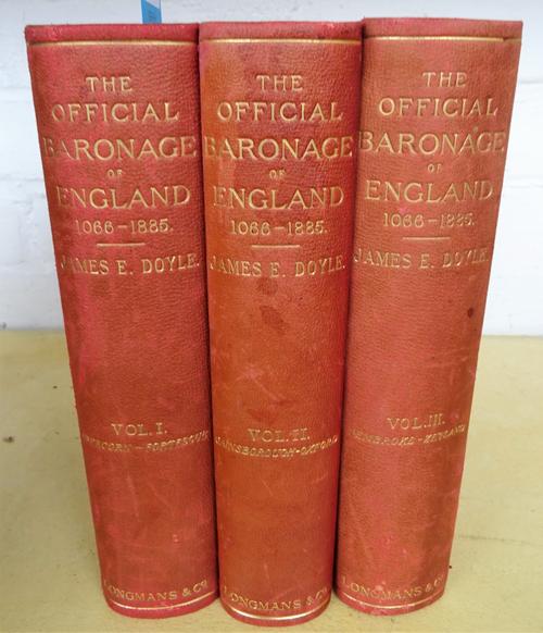DOYLE  (James E.)  The Official Baronage of England, 3 vols.  contemporary morocco backed boards, roy. 8vo. Longmans, Green and Co., 1886