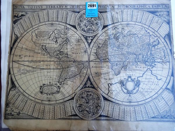 Melchoir TAVERNIER:  Nova Totius Terrarum Orbis Geographica ac Hydrographica Tabula.  43cm x 53cm within borders, uncoloured issue, two double and two