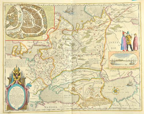 Willem BLAEU:  Tabula Russiae  . . .  49cm x 60cm within borders, hand-coloured, engraved title cartouche, inset plan of Moscow, inset view of Archang