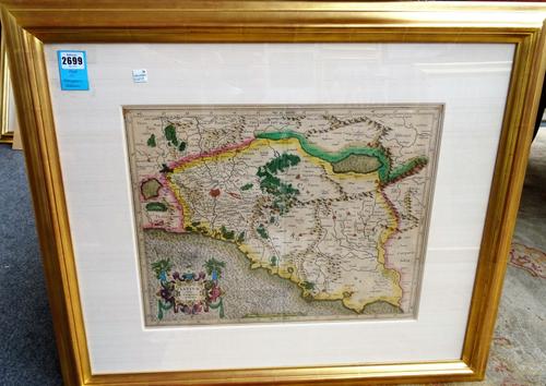 Gerard MERCATOR:  Latium nunc Campagna di Roma.  38cm x 48cm within mount, decorative strapwork title, (Duisberg, 1589), framed and glazed.