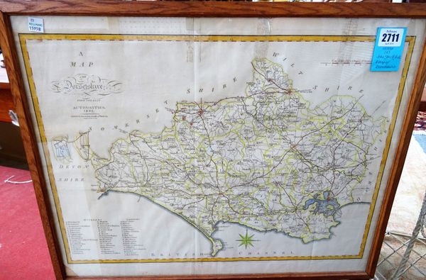 John STOCKDALE:  A Map of Dorsetshire  . . .  37cm x 51cm, outline colour, engraved key, 1805, framed & glazed.  *  engraved by John Cary