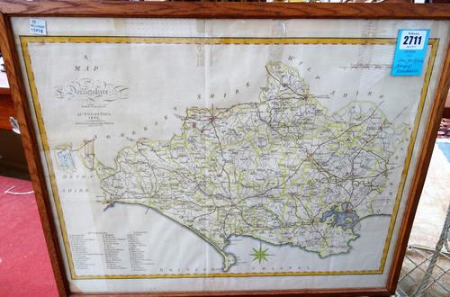 John STOCKDALE:  A Map of Dorsetshire  . . .  37cm x 51cm, outline colour, engraved key, 1805, framed & glazed.  *  engraved by John Cary