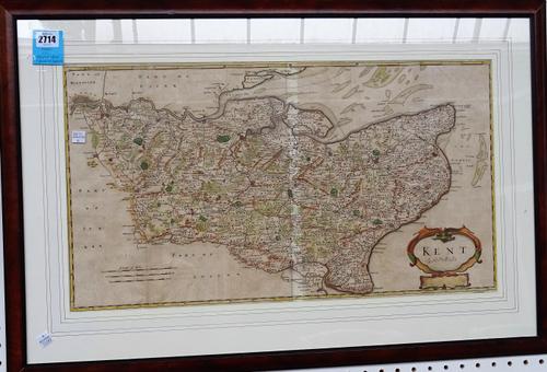 Robert MORDEN:  Sussex, 34cm x 42cm within mount, hand-coloured, decorated cartouche title, (ca. 1720);  Robert MORDEN:  Kent, 35cm x 63cm within moun
