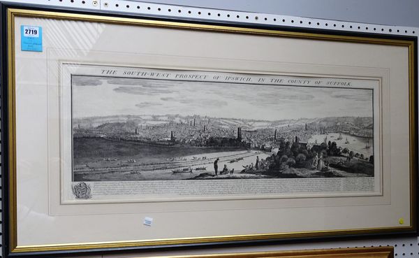 Samuel & Nethaniel BUCK:  The South-West Prospect of Ipswich, in the County of Suffolk, 31cm x 81cm within mount, 6 lines of engraved text beneath, an