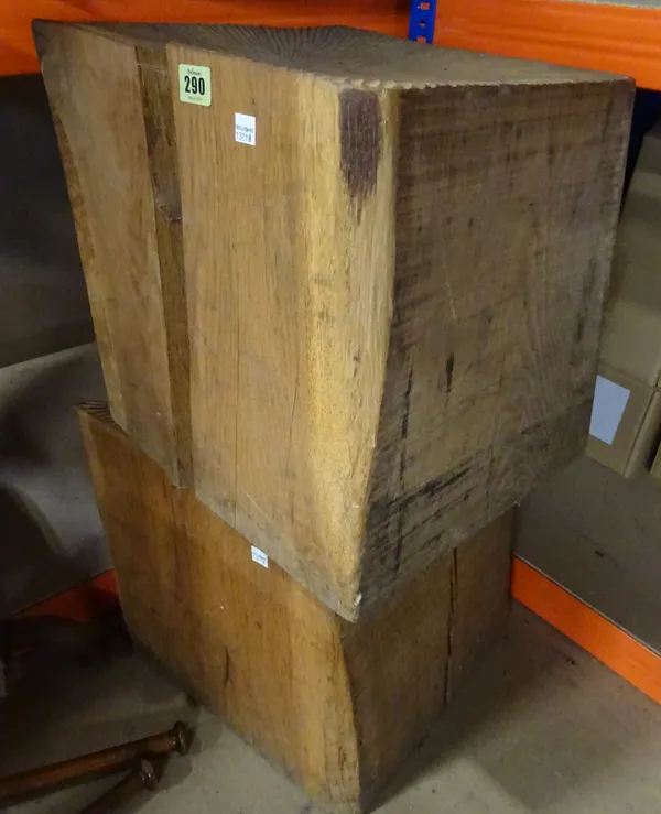 A pair of 20th century wooden stools of cube form, 36cm sq.