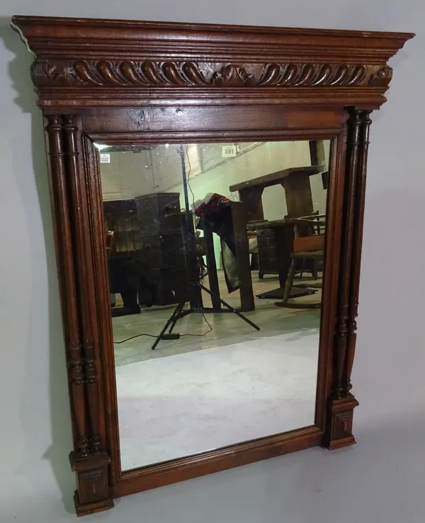 A Regency style oak overmantel mirror, 81cm wide x 104cm high.