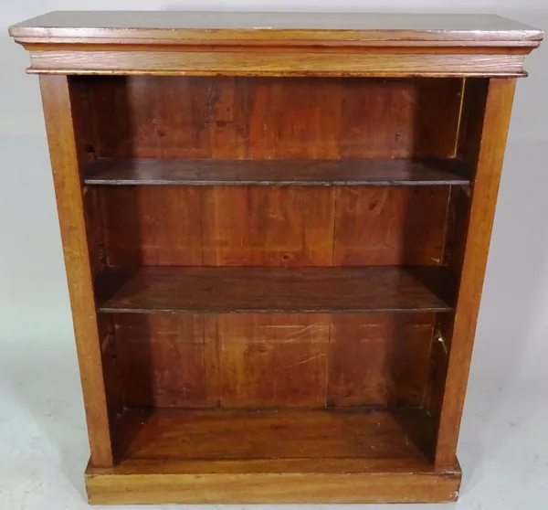 An early 20th century oak two tier open bookcase on plinth base, 91cm wide x 109cm high.