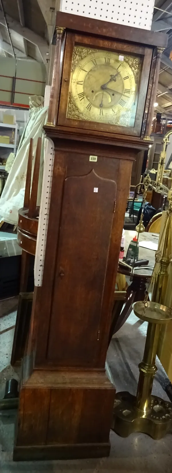 Jno Rigg Gisbrough; an early 18th century oak longcase clock, with thirty hour movement, 185cm high x 42cm wide, (case with alterations).