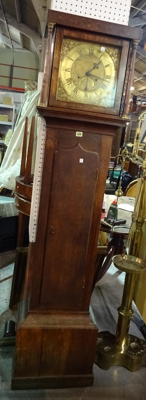 Jno Rigg Gisbrough; an early 18th century oak longcase clock, with thirty hour movement, 185cm high x 42cm wide, (case with alterations).