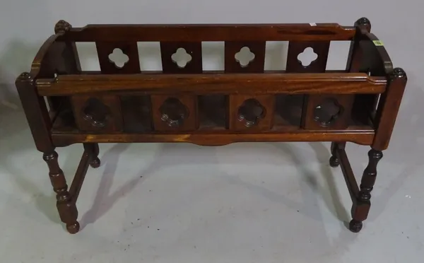 A 19th century Gothic Revival style mahogany child's crib, 90cm wide x 53cm high.