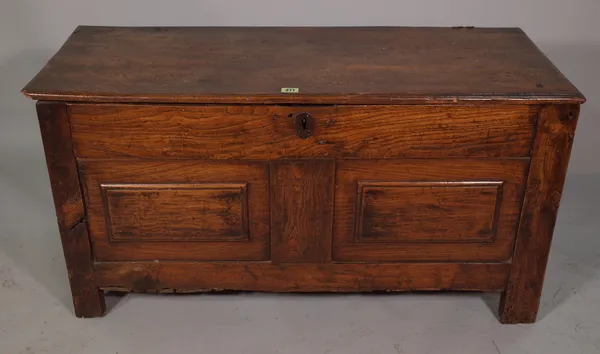 An 18th century and later elm coffer, 103cm wide x 52cm high.