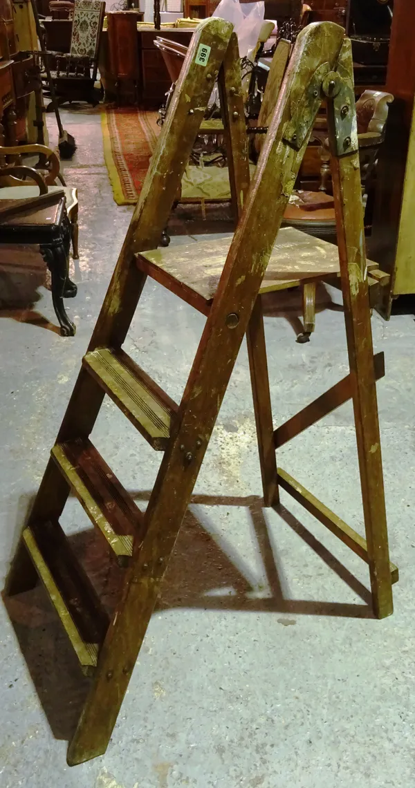 An early 20th century folding 'A' frame stepladder, 112cm high.