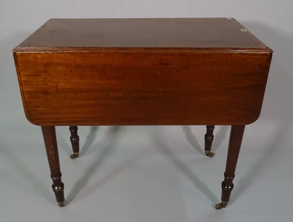 A Regency mahogany Pembroke table, on turned supports, 47cm wide x 75cm high.