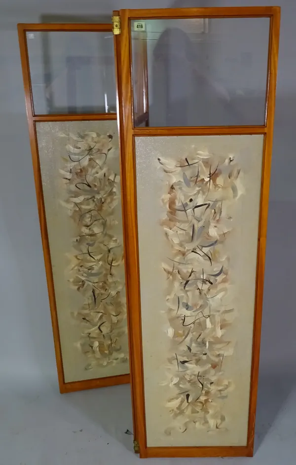 A decoupage three-fold divider screen together with a satinwood framed screen, (2).