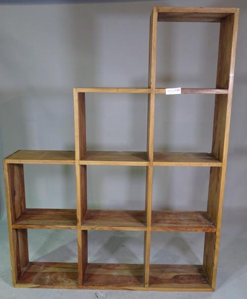 A 20th century hardwood modular open bookcase, 140cm wide x 183cm high.