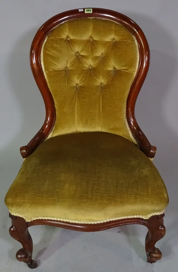 A Victorian framed spoonback nursing chair, 60cm wide x 88cm high