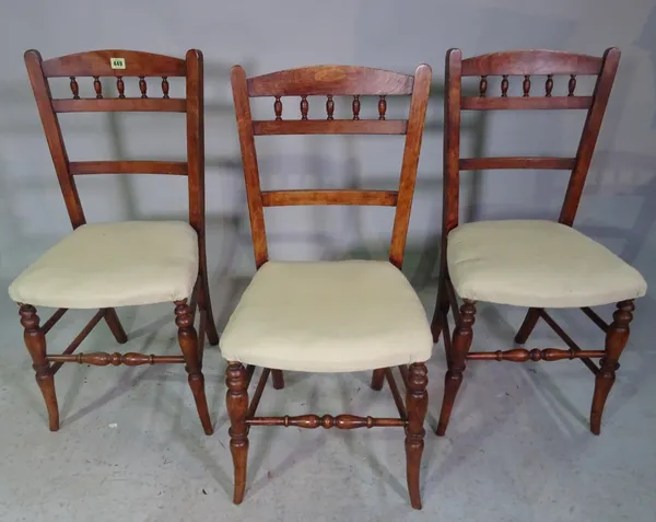 A set of three Edwardian mahogany bar back bedroom chairs, (3).