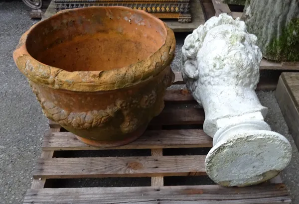 A 20th century terracotta planter with swag decoration and a 20th century reconstituted stone bust of 'David' (2).