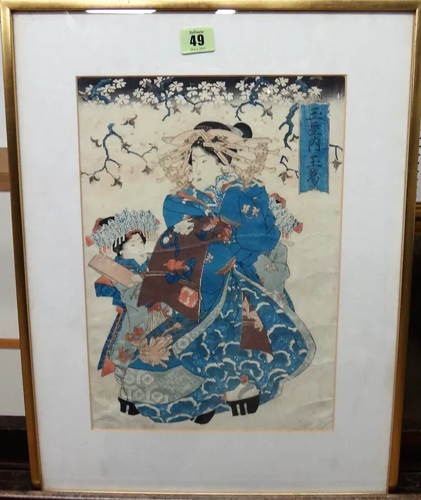 A group of eleven, including a Japanese woodblock print of a Geisha, a pair of watercolours of junks, and various other Oriental pictures and prints,