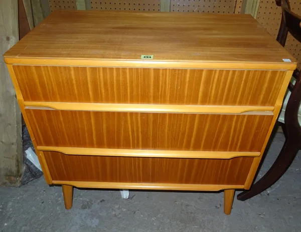 A mid-20th century teak three drawer chest, 77cm wide x 75cm high.