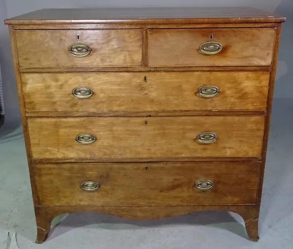 A George III mahogany chest of two short and three long drawers on splayed bracket feet, 109cm wide x 108cm high.