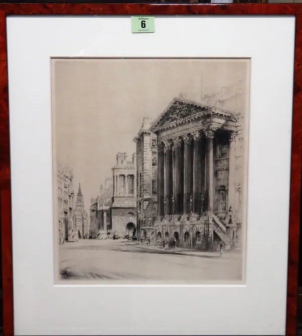 Fred A. Farrell (1882-1935), The Mansion House, London, etching, signed in pencil, 30cm x 25cm.