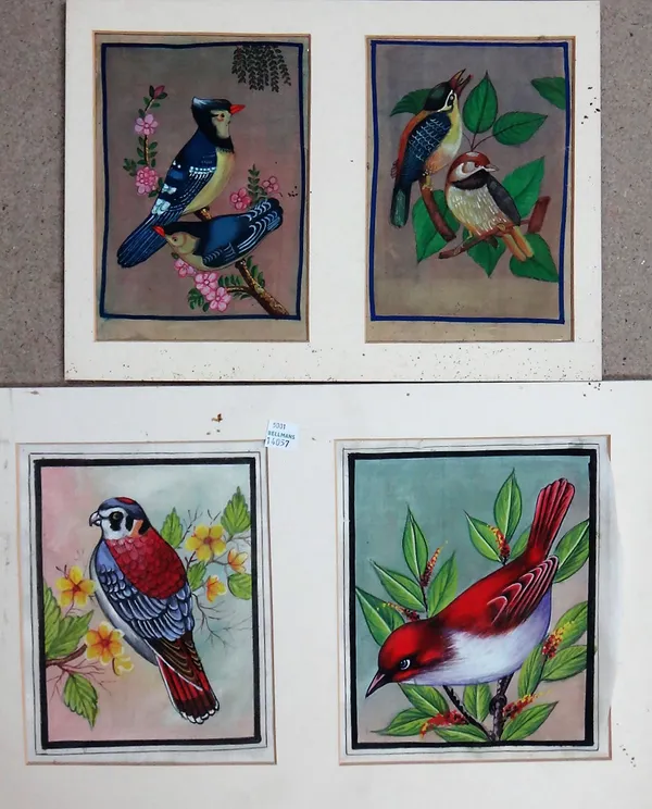 A group of watercolours and prints of bird studies, some watercolour on linen, some prints on a foil base, all unframed.(qty)