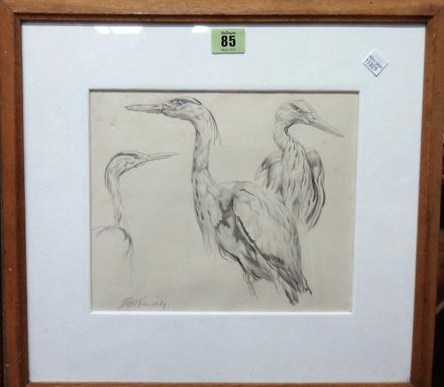 John Clifford Wardle (b.1907), Four animal studies, including a leopard, a wading bird, a deer and a bison(?), mostly pencil, all signed, various size
