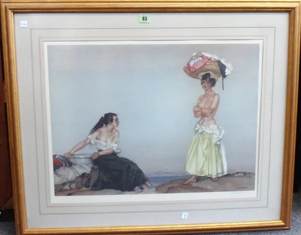 Sir William Russell Flint (1880-1969), Rosa and Marissa, colour reproduction, signed in pencil, with blindstamp, 48cm x 62.5cm. DDS