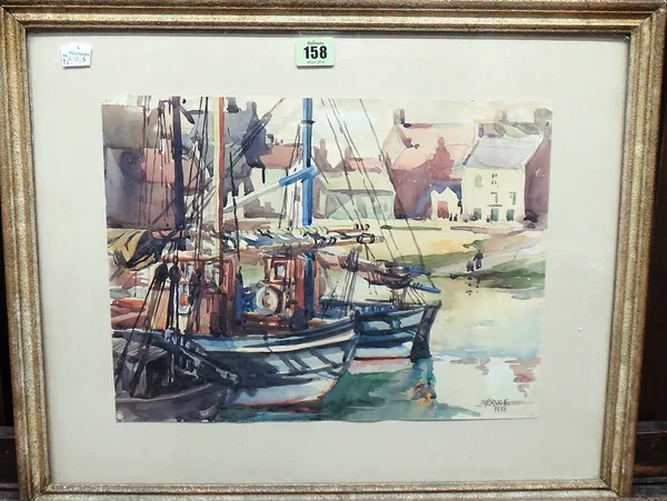 M. Bruce (20th century), Harbour scene, watercolour, signed and dated 1938, 28cm x 37cm.