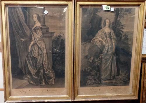 A group of six, including two portrait engravings after van Dyck, a Bartolozzi stipple engraving, an engraving of a mythological scene after Salvator