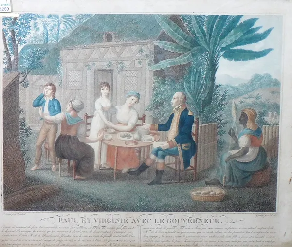 After Lambert, Paul et Virginie avec leur Gouverneur; Le Repos de Virginie, a pair of colour stipple engravings, each 32cm x 38.5cm.(2)