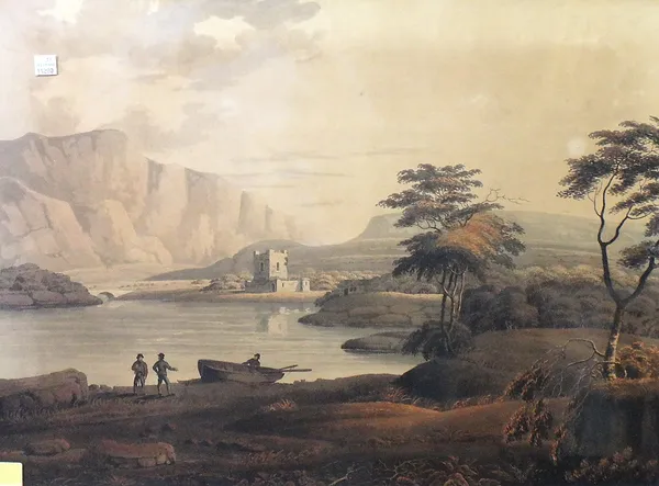 English School (early 19th century), Landscape views, a set of four aquatints with hand colouring, each 44cm x 60.5cm.(4)