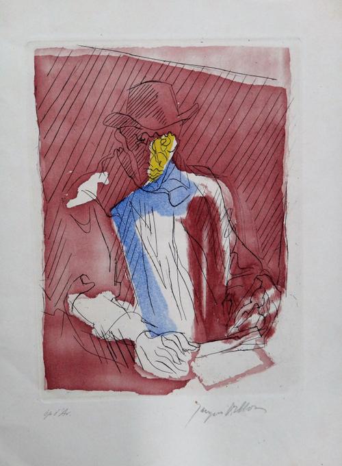 Jacques Villon (1875-1963), Figure subjects, a group of three etchings, one coloured, all signed, all unframed,  the larger 23cm x 18cm.(3) DDS