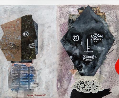 Attributed to Max Papart (1911-1994), Untitled, mixed media and collage, bears a signature, 26cm x 33cm.