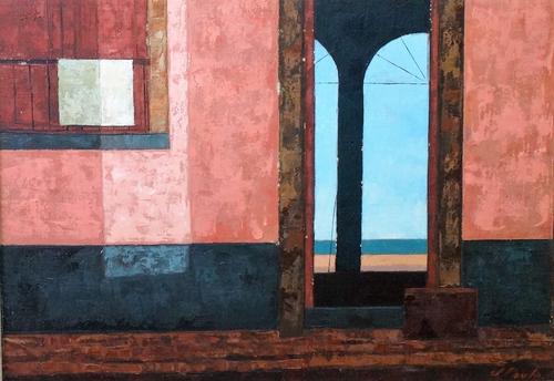 Jose-Paulo Moreira de Fonseca (1922-2004), Open doorway, oil on canvas, signed; signed, inscribed and dated '69 on reverse, 37cm x 54cm.