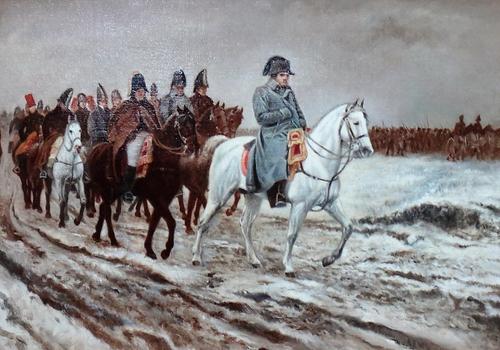 After Jean Louis Ernest Meissonnier, The Retreat from Moscow, oil on canvas, 24.5cm x 35cm.