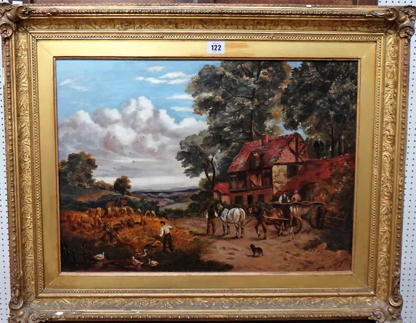 E. A. Specicen? (19th century), Farmyard scene, oil on canvas, indistinctly signed and dated 1888, 39cm x 54.5cm.; together with a further oil of coas