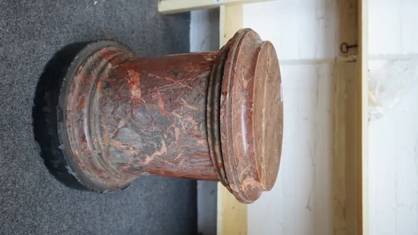 A 19th century marble pedestal column of turned sectional form, 53cm high x 41cm diameter.