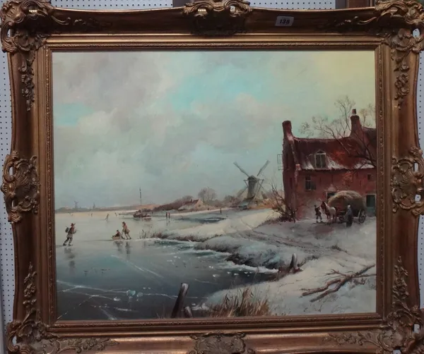 Vincent Veldhuysen (b.1912), A Frozen Dutch winter landscape, oil on canvas, signed, 50cm x 60cm.