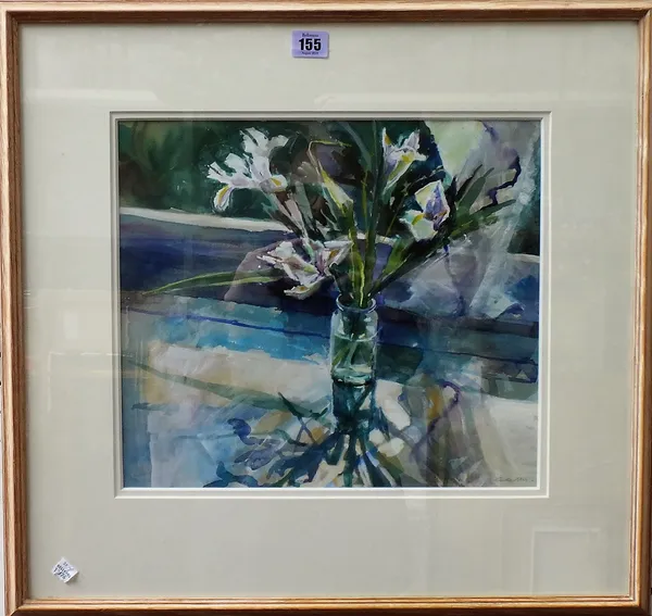 Jane Corsellis (b. 1940), The White Iris, watercolour and gouache, signed, 31.5cm x 36cm. DDS